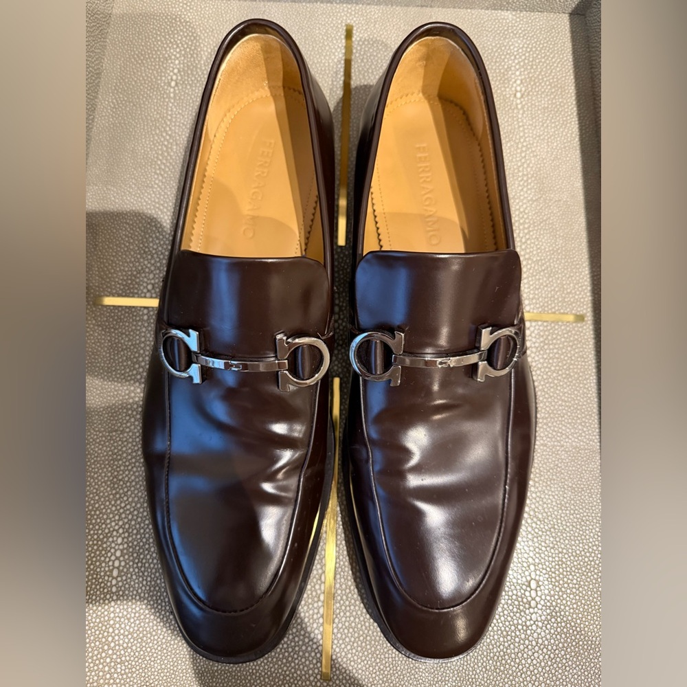 Salvatore Ferragamo Men's Dark Brown Leather Slip-Ons